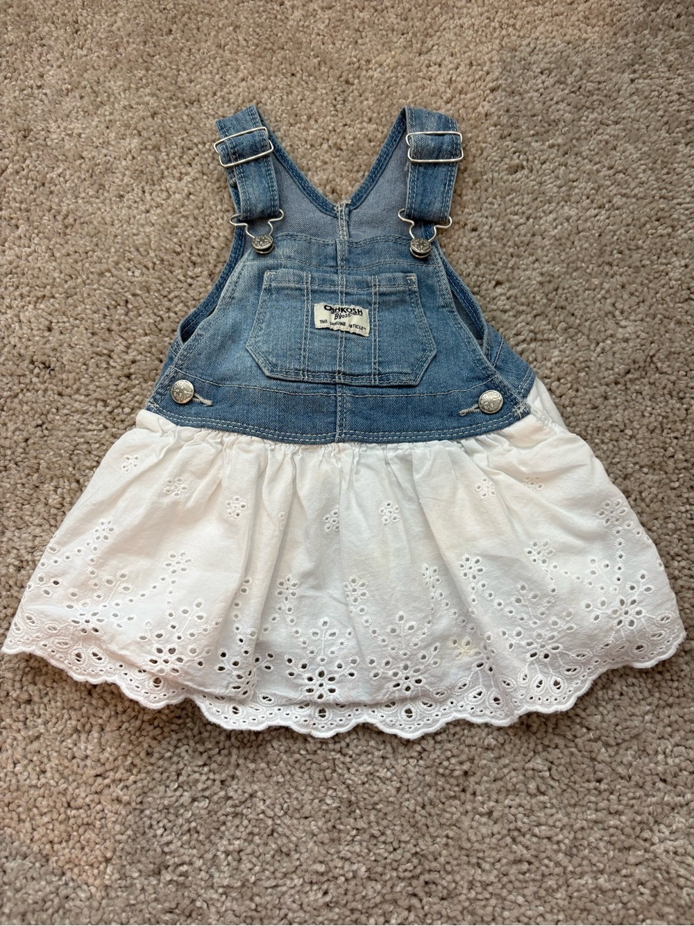 OshKosh B'gosh Blue Denim Bib Dress with White Eyelet Skirt